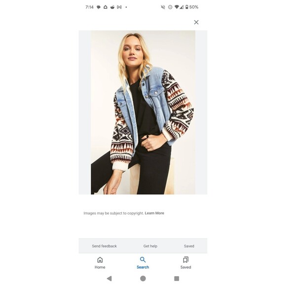 Z Supply Women's Gia All Day Knit Denim Fleece Aztec Shirt Jacket Shacket Small - Picture 2 of 11